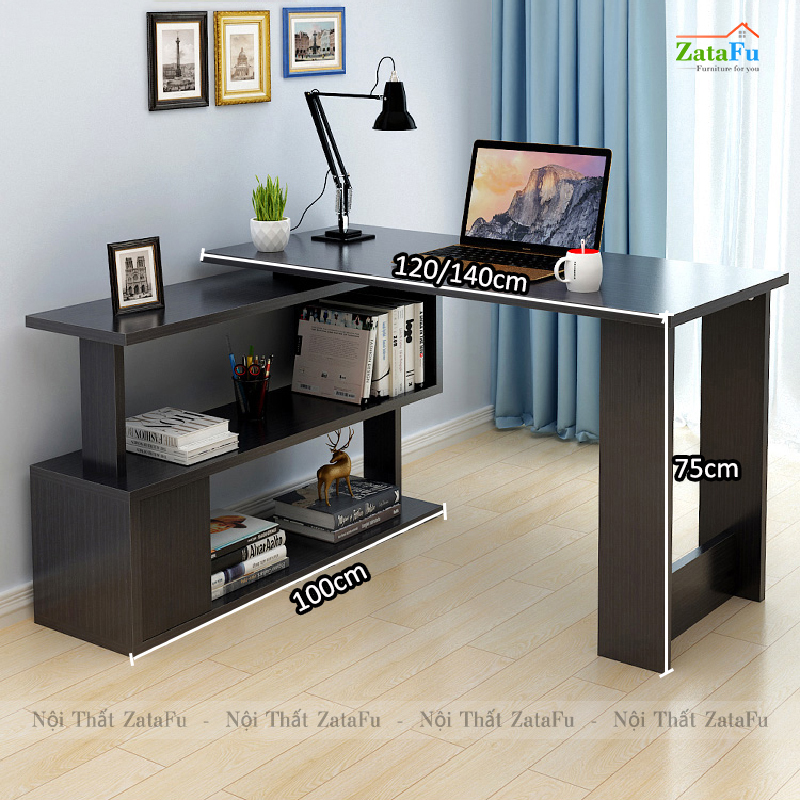 Bàn làm việc chữ L kết hợp kệ chân xoay 360 độ BLV-79