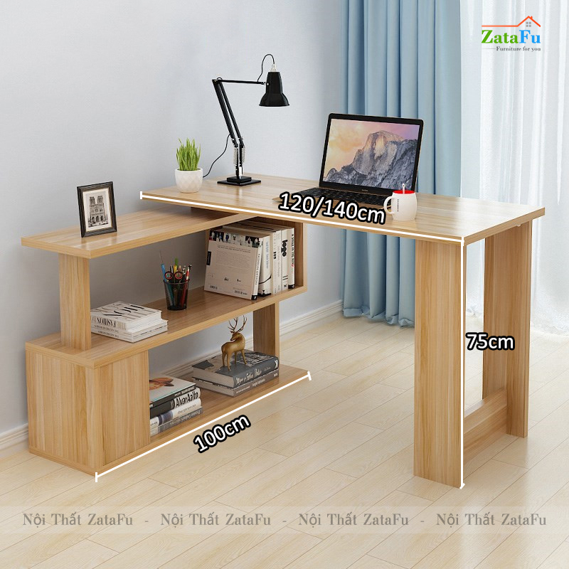 Bàn làm việc chữ L kết hợp kệ chân xoay 360 độ BLV-79