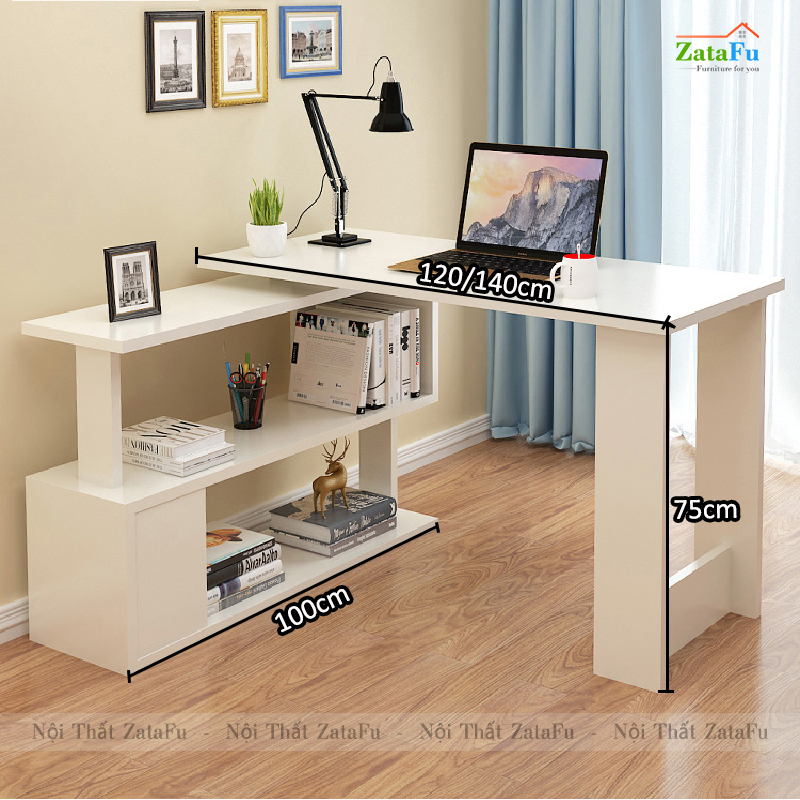 Bàn làm việc chữ L kết hợp kệ chân xoay 360 độ BLV-79