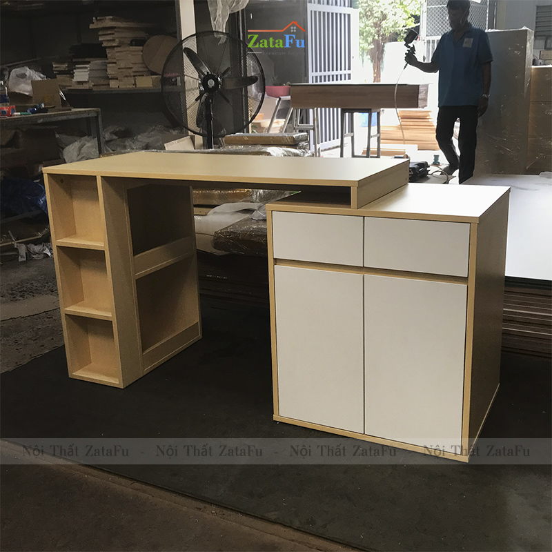 Bàn làm việc phối hợp tủ kệ đựng đồ BLV-69