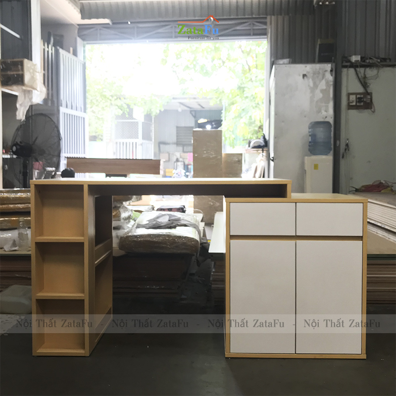 Bàn làm việc phối hợp tủ kệ đựng đồ BLV-69