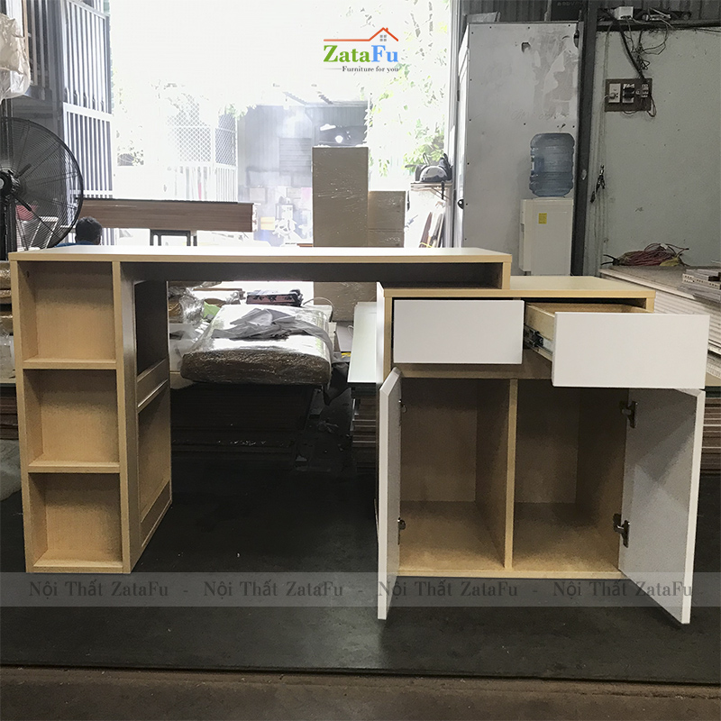 Bàn làm việc phối hợp tủ kệ đựng đồ BLV-69