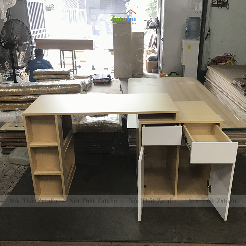 Bàn làm việc phối hợp tủ kệ đựng đồ BLV-69