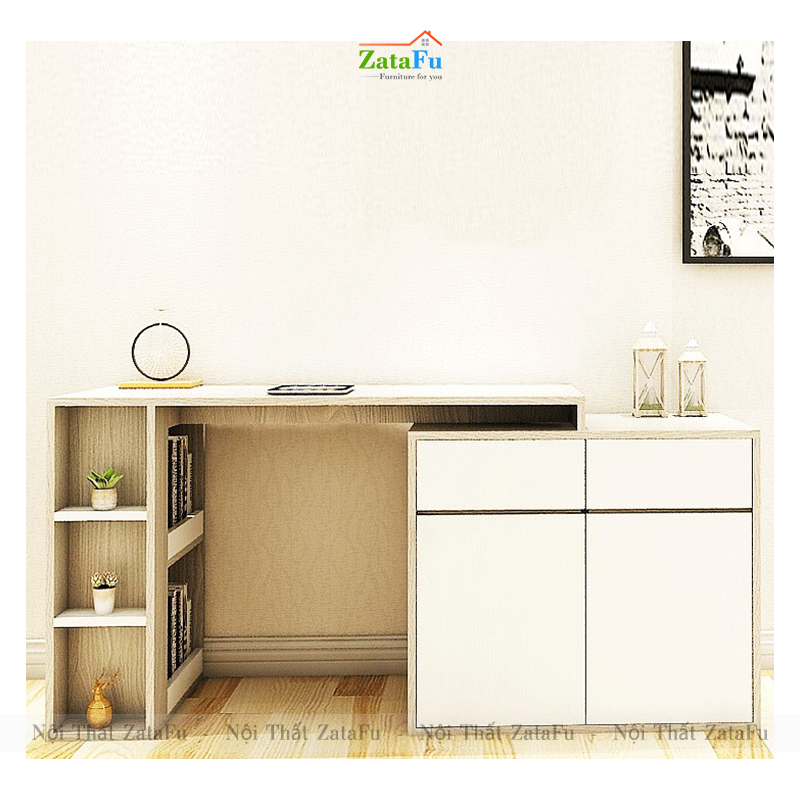 Bàn làm việc phối hợp tủ kệ đựng đồ BLV-69