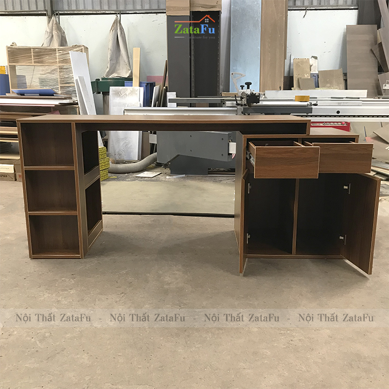 Bàn làm việc phối hợp tủ kệ đựng đồ BLV-69
