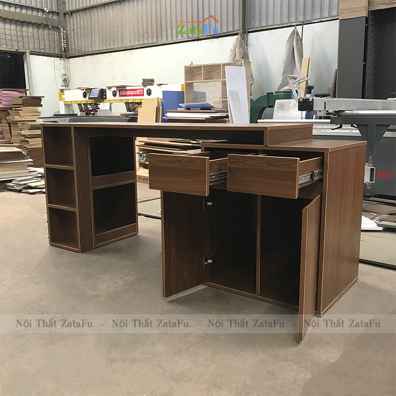 Bàn làm việc phối hợp tủ kệ đựng đồ BLV-69