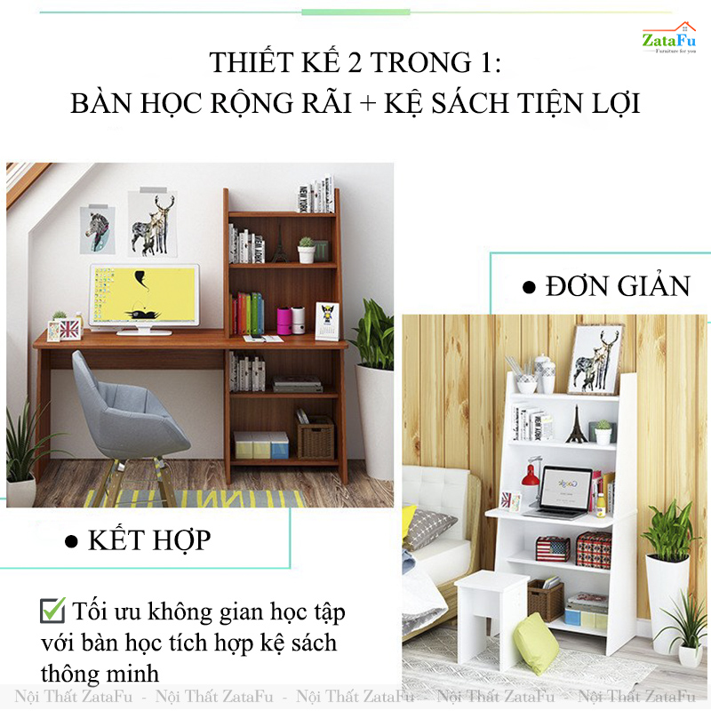Bàn Học Bàn Làm Việc Đa Năng Gỗ Công Nghiệp MDF Liền Kệ Đứng Hiện Đại BLV-156 ZataFu