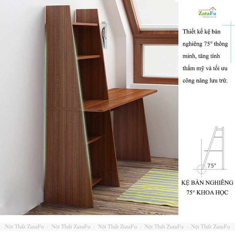 Bàn Học Bàn Làm Việc Đa Năng Gỗ Công Nghiệp MDF Liền Kệ Đứng Hiện Đại BLV-156 ZataFu
