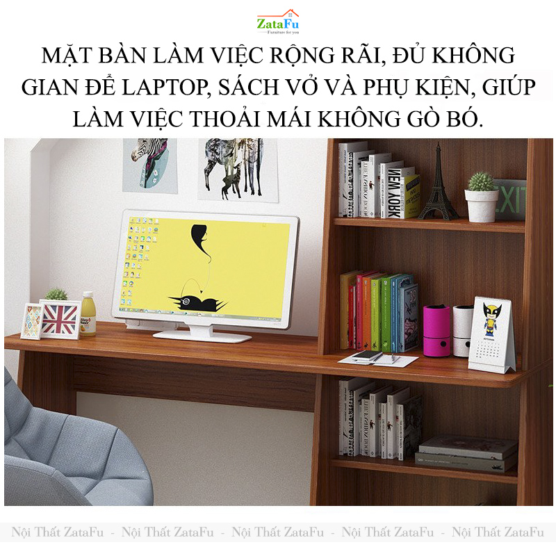 Bàn Học Bàn Làm Việc Đa Năng Gỗ Công Nghiệp MDF Liền Kệ Đứng Hiện Đại BLV-156 ZataFu