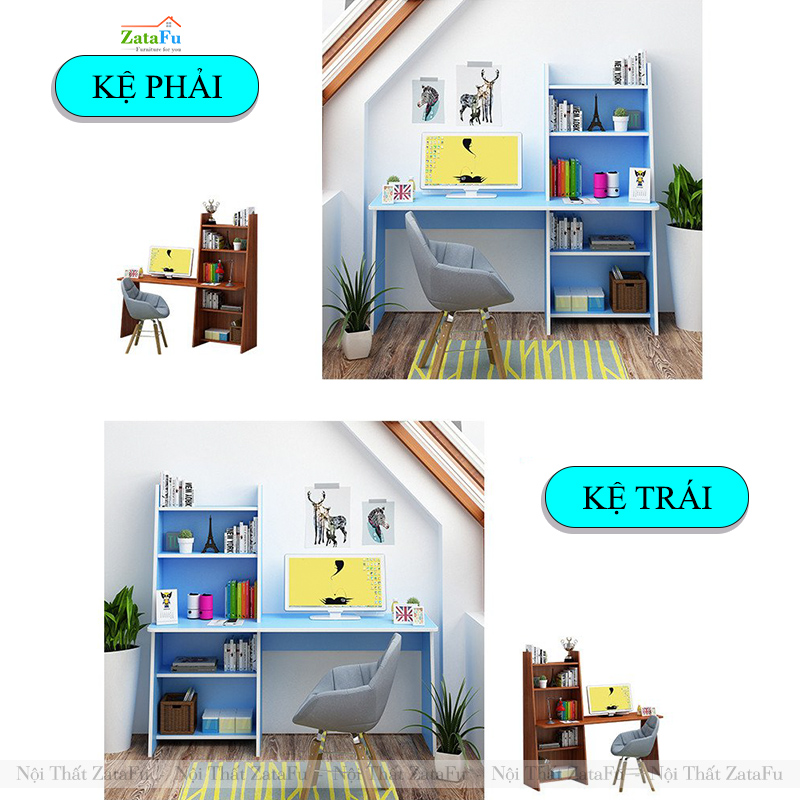 Bàn Học Bàn Làm Việc Đa Năng Gỗ Công Nghiệp MDF Liền Kệ Đứng Hiện Đại BLV-156 ZataFu