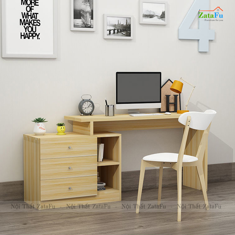 Bàn học bàn làm việc đơn giản kết hợp kệ sách chân xoay BLV-66