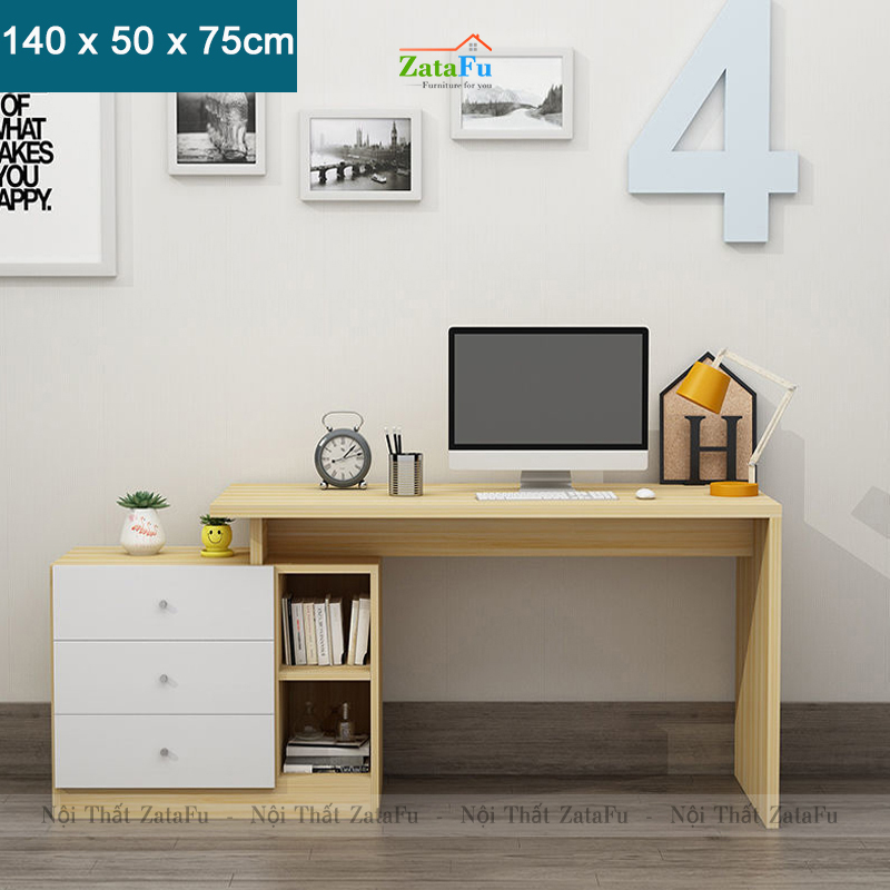 Bàn học bàn làm việc đơn giản kết hợp kệ sách chân xoay BLV-66