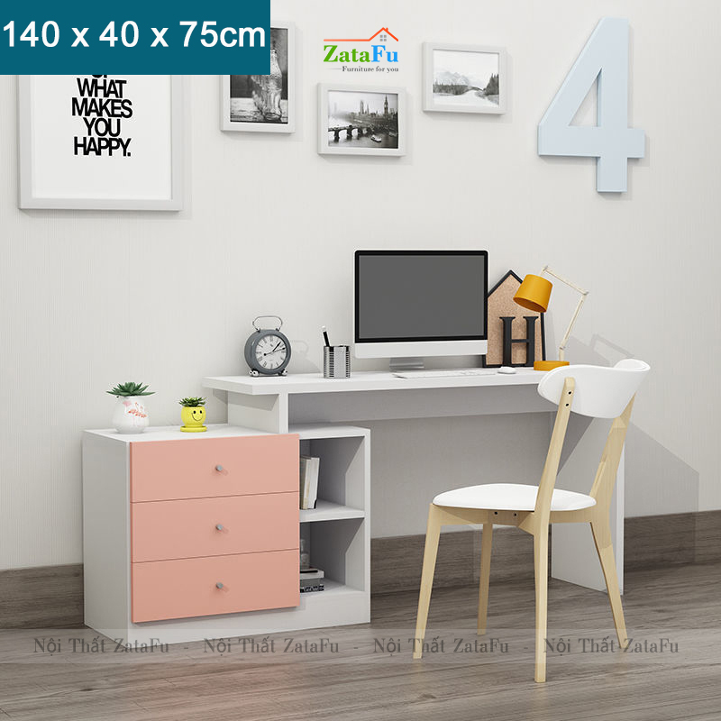 Bàn học bàn làm việc đơn giản kết hợp kệ sách chân xoay BLV-66
