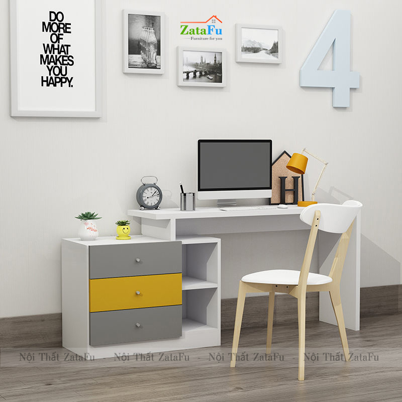 Bàn học bàn làm việc đơn giản kết hợp kệ sách chân xoay BLV-66