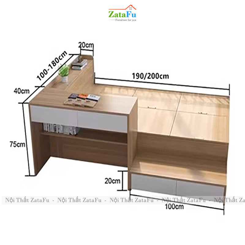 Giường Đa Năng Kết Hợp Tủ Quần Áo Bàn Học Tiện Lợi GG-79 ZataFu