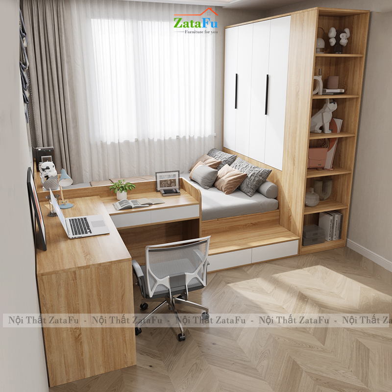 Giường Đa Năng Kết Hợp Tủ Quần Áo Bàn Học Tiện Lợi GG-79 ZataFu
