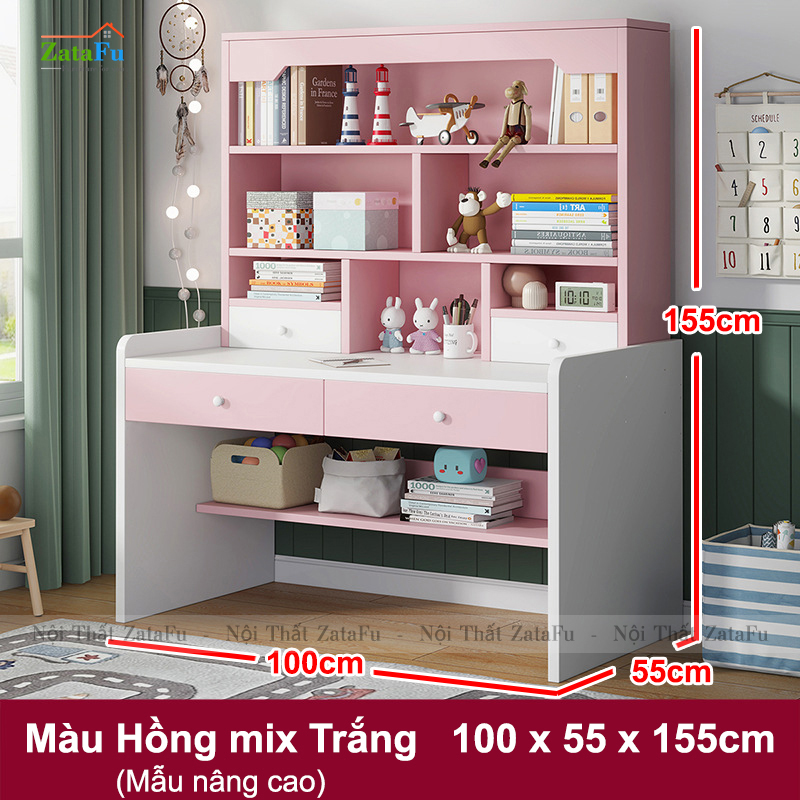 Bàn học gỗ xinh xắn kết hợp kệ sách đa năng cho bé BLV-112