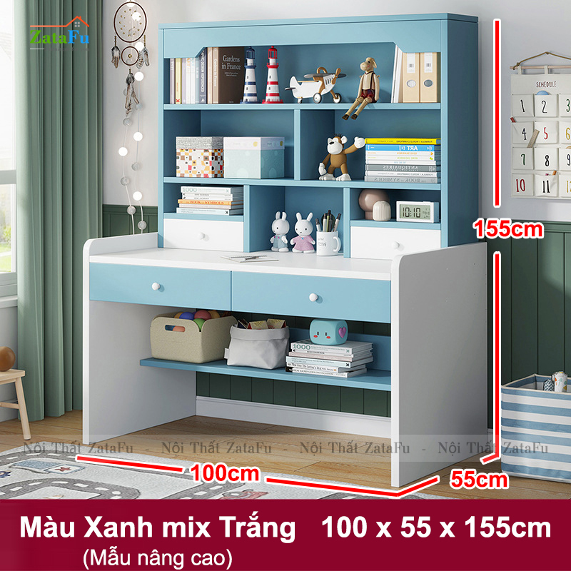 Bàn học gỗ xinh xắn kết hợp kệ sách đa năng cho bé BLV-112