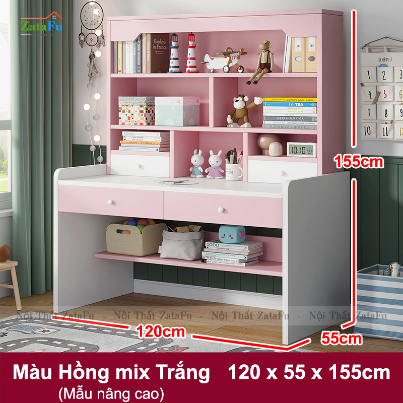 Bàn Học Gỗ Xinh Xắn Kết Hợp Kệ Sách Đa Năng Cho Bé BLV-112