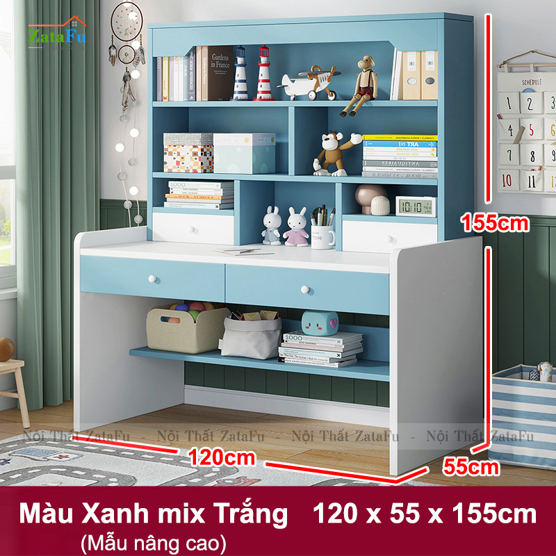 Bàn học gỗ xinh xắn kết hợp kệ sách đa năng cho bé BLV-112