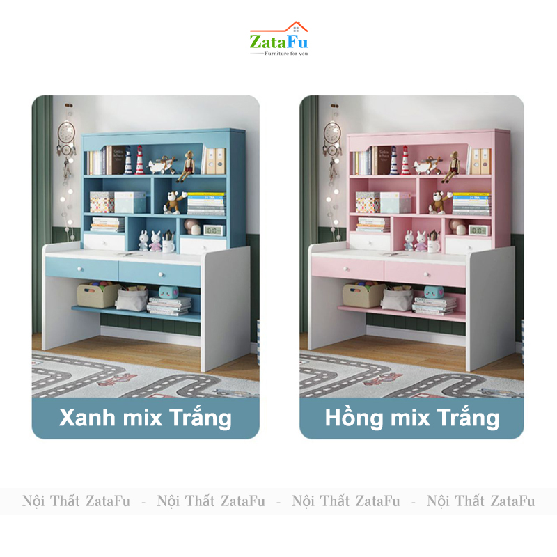 Bàn học gỗ xinh xắn kết hợp kệ sách đa năng cho bé BLV-112