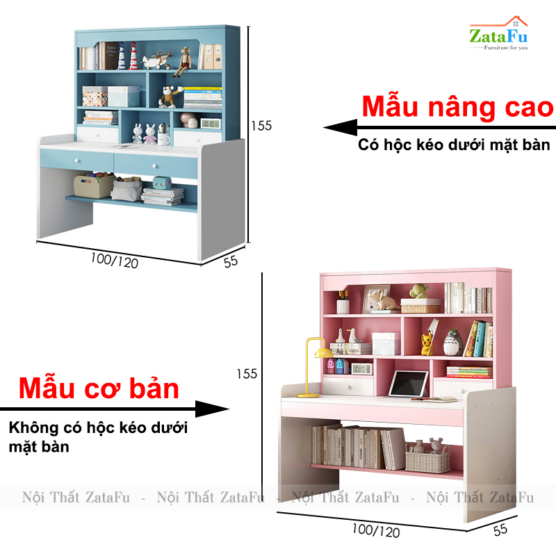 Bàn học gỗ xinh xắn kết hợp kệ sách đa năng cho bé BLV-112