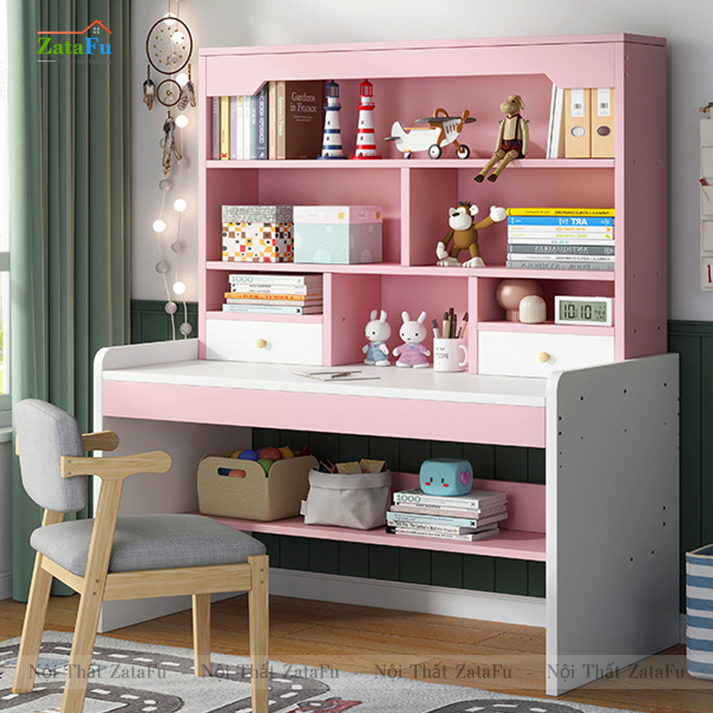 Bàn Học Gỗ Xinh Xắn Kết Hợp Kệ Sách Đa Năng Cho Bé BLV-112
