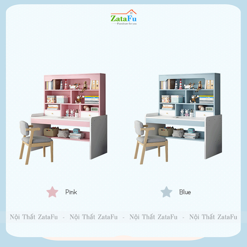 Bàn Học Gỗ Xinh Xắn Kết Hợp Kệ Sách Đa Năng Cho Bé BLV-112