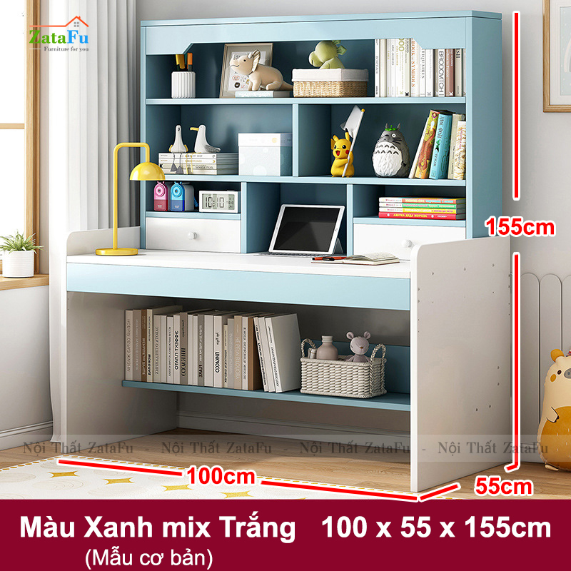 Bàn học gỗ xinh xắn kết hợp kệ sách đa năng cho bé BLV-112