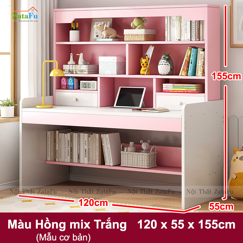 Bàn học gỗ xinh xắn kết hợp kệ sách đa năng cho bé BLV-112