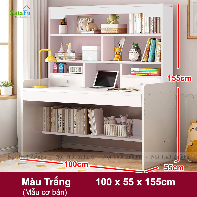 Bàn học gỗ xinh xắn kết hợp kệ sách đa năng cho bé BLV-112