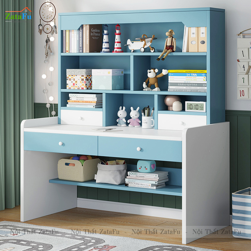 Bàn Học Gỗ Xinh Xắn Kết Hợp Kệ Sách Đa Năng Cho Bé BLV-112