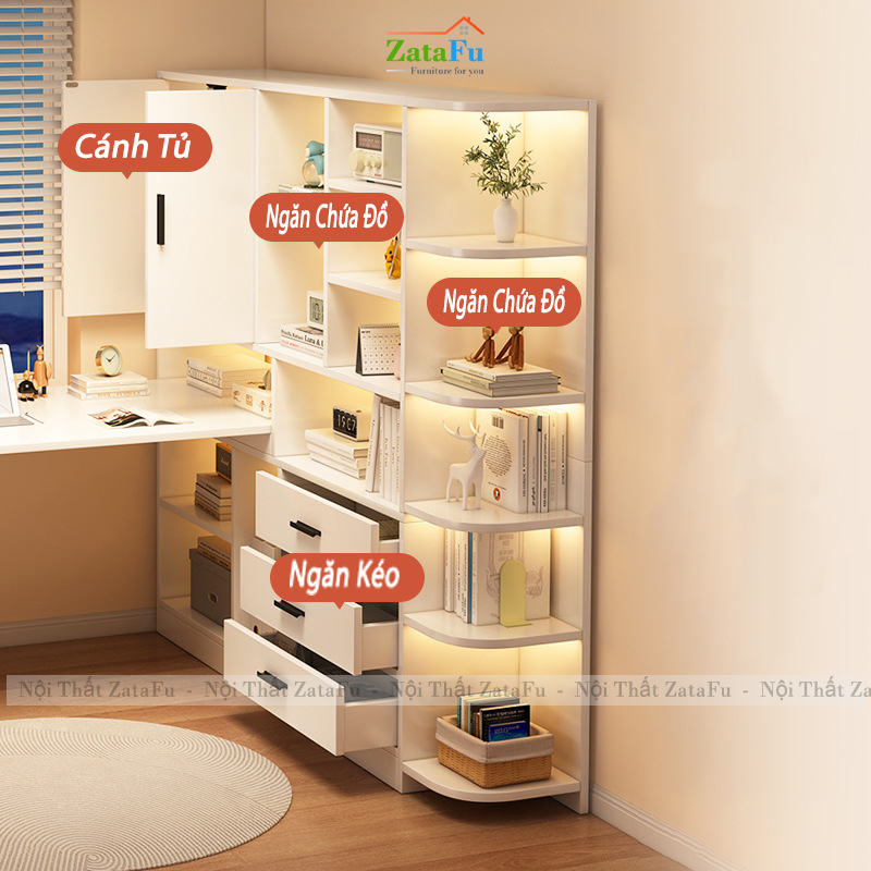 Bàn Làm Việc, Bàn Học Kết Hợp Kệ Sách Nhiều Tầng Thông Minh Gỗ MDF BLV-133 ZataFu