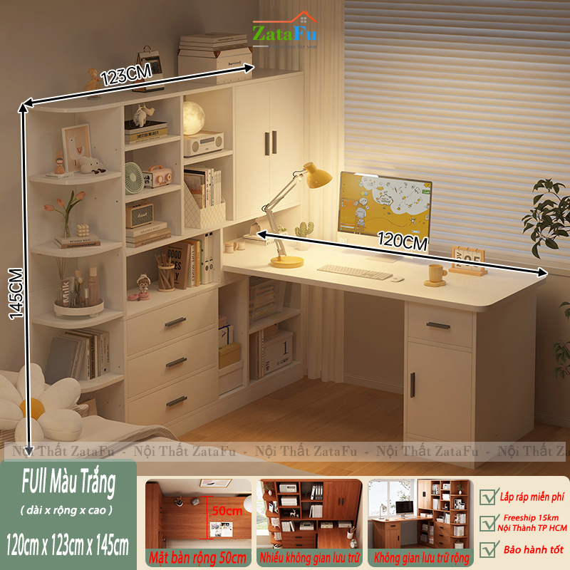 Bàn Làm Việc, Bàn Học Kết Hợp Kệ Sách Nhiều Tầng Thông Minh Gỗ MDF BLV-133 ZataFu