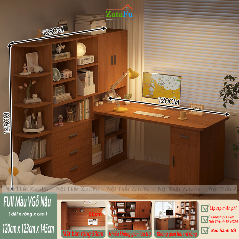 Bàn Làm Việc, Bàn Học Kết Hợp Kệ Sách Nhiều Tầng Thông Minh Gỗ MDF BLV-133 ZataFu