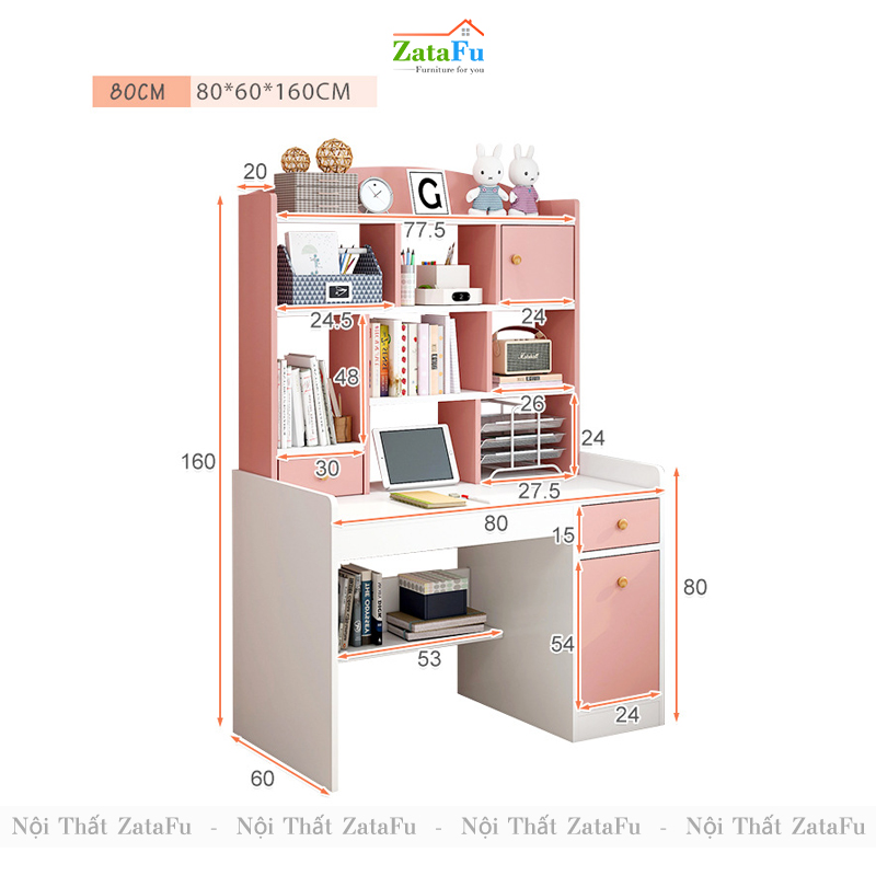 Bàn học liền kệ sách dễ thương cho bé BLV-53