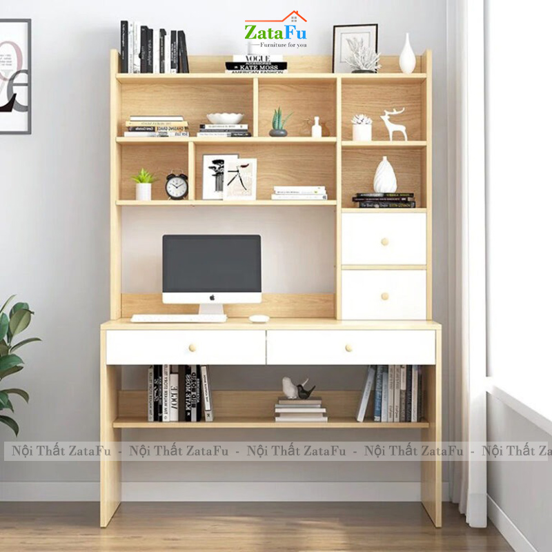 Bàn Làm Việc Bàn Học Sinh Có Ngăn Kéo Và Kệ Sách Làm Từ Gỗ MDF BLV-161 ZataFu