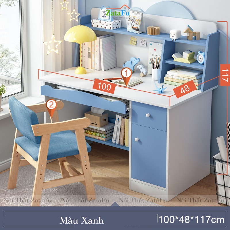 Bàn học cho bé tiểu học kèm kệ và ngăn đựng sách BLV-20
