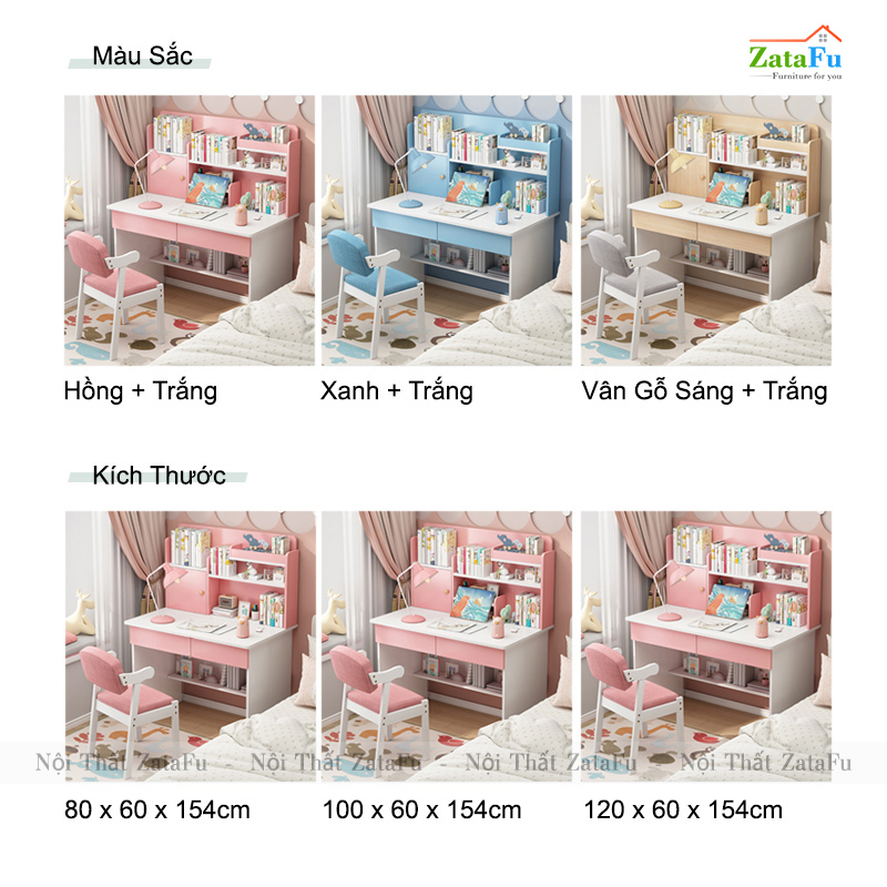 Bàn Học Gỗ Công Nghiệp Kết Hợp Kệ Sách Xinh Xắn Cho Bé BLV- 93