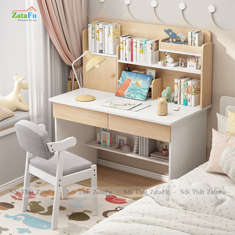 Bàn Học Gỗ Công Nghiệp Kết Hợp Kệ Sách Xinh Xắn Cho Bé BLV- 93