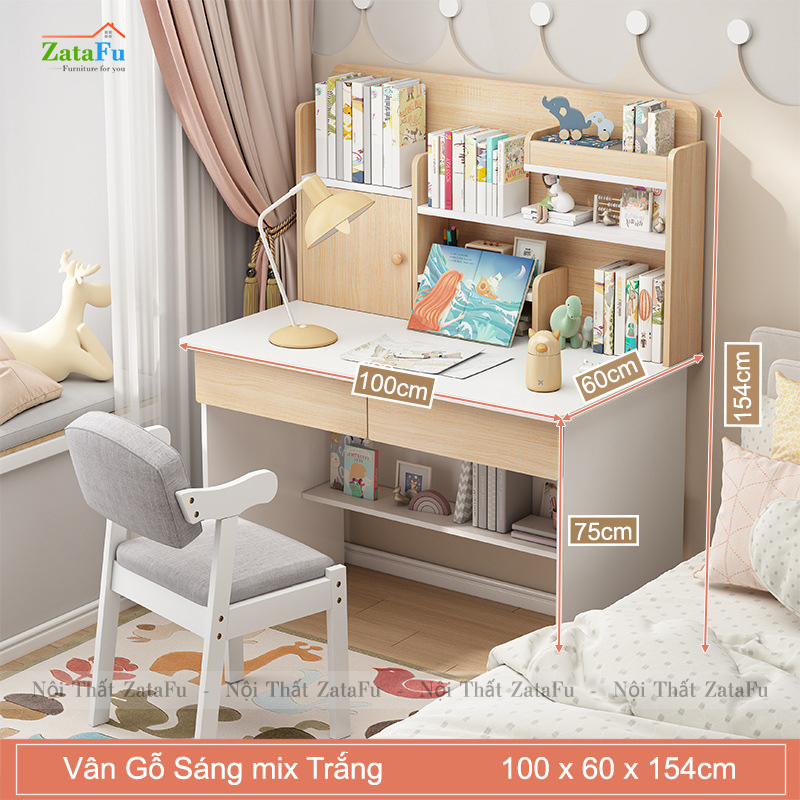 Bàn Học Gỗ Công Nghiệp Kết Hợp Kệ Sách Xinh Xắn Cho Bé BLV- 93