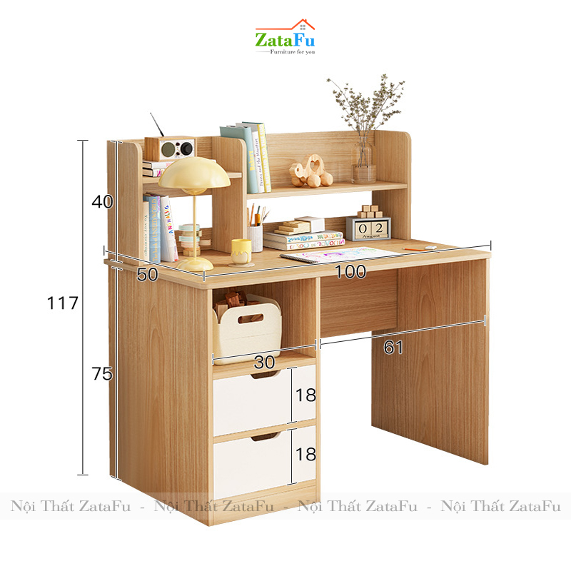 Bàn Học Cho Bé Có Kệ Sách Gỗ MDF Dày 17mm BLV-34