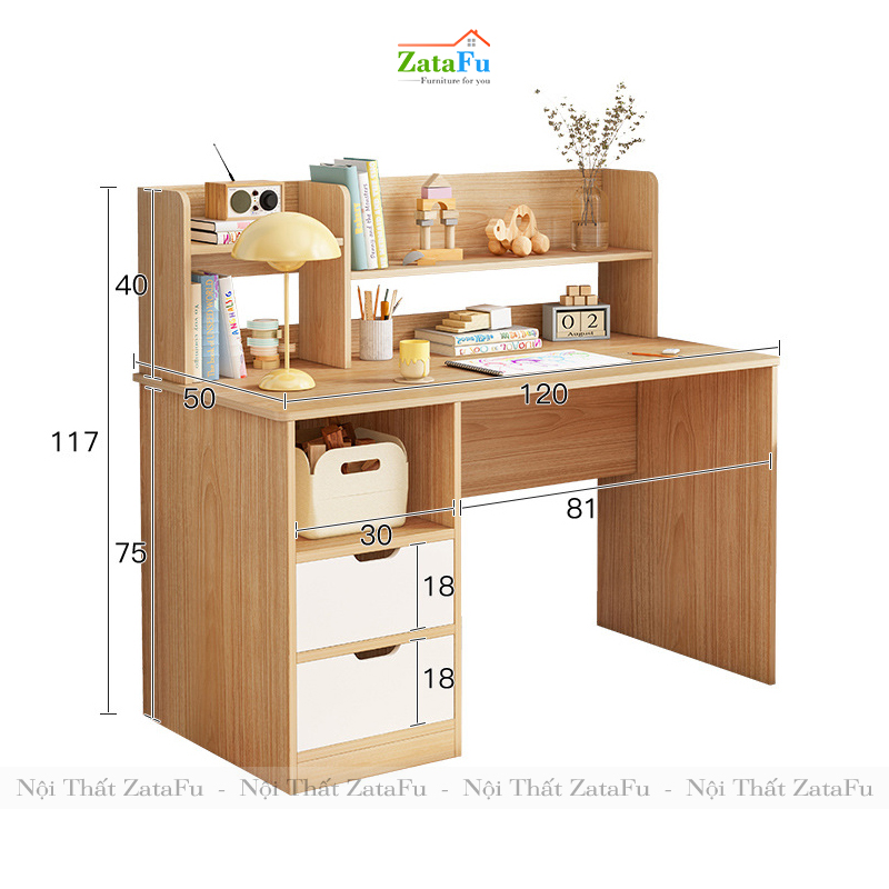 Bàn Học Cho Bé Có Kệ Sách Gỗ MDF Dày 17mm BLV-34