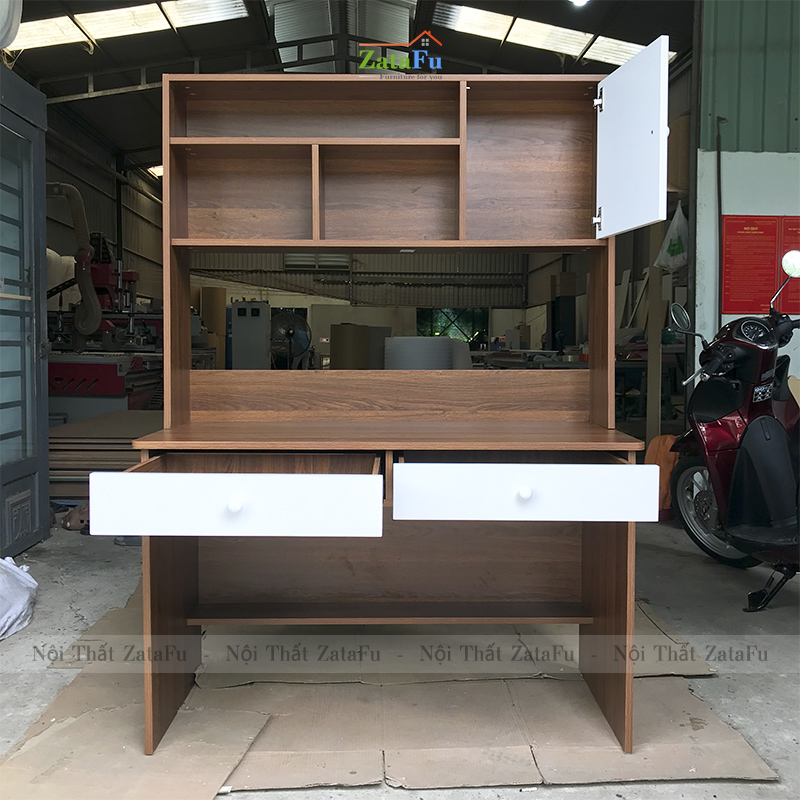 Bàn làm việc vi tính lắp ráp có kệ sách BLV-23