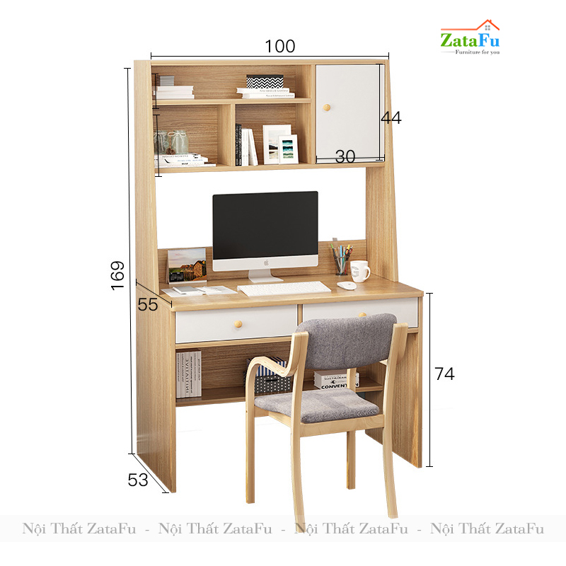 Bàn làm việc vi tính lắp ráp có kệ sách BLV-23