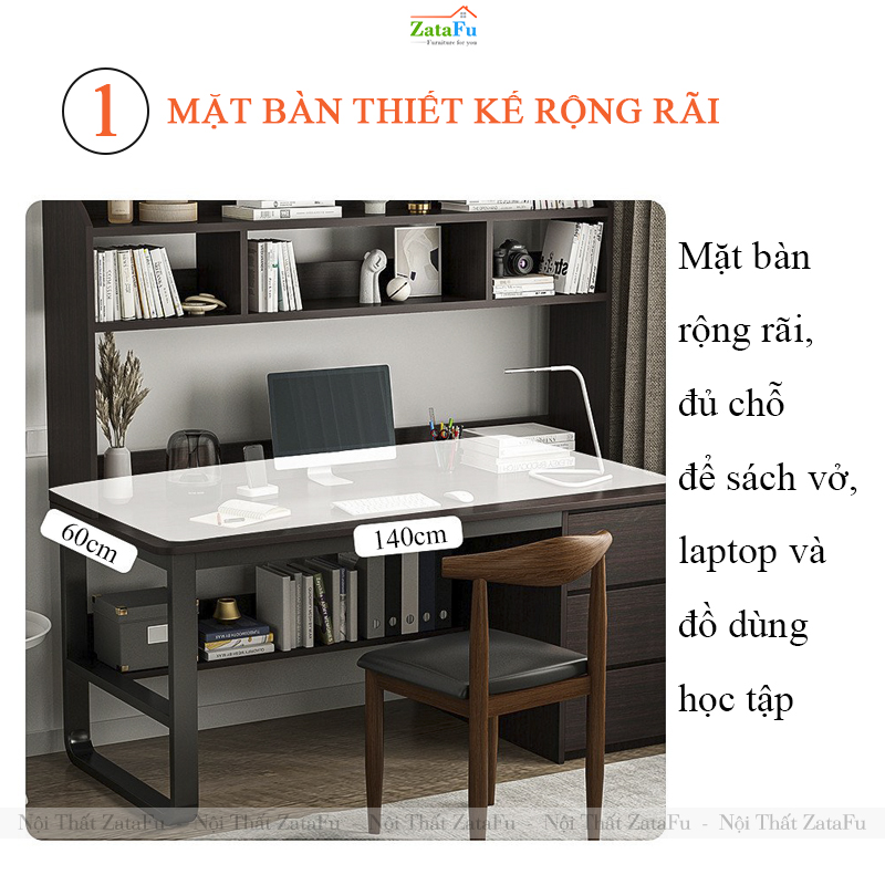 Bàn Học Sinh 3 Ngăn Kéo Kết Hợp Chân Kim Loại Sơn Tĩnh Điện Và Kệ Sách Tiện Dụng BLV-144 ZataFu