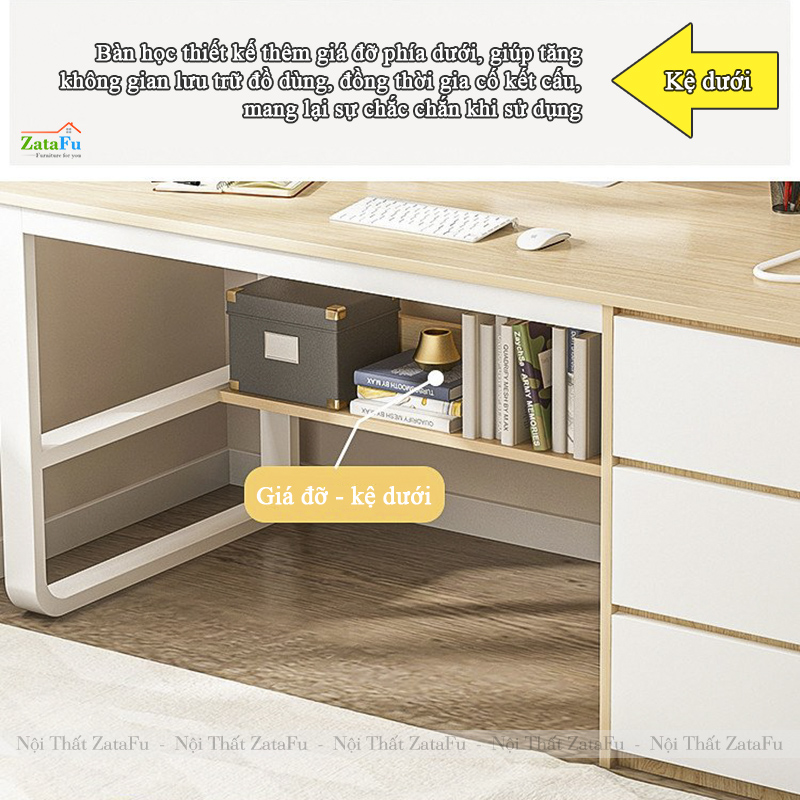 Bàn Học Sinh 3 Ngăn Kéo Kết Hợp Chân Kim Loại Sơn Tĩnh Điện Và Kệ Sách Tiện Dụng BLV-144 ZataFu