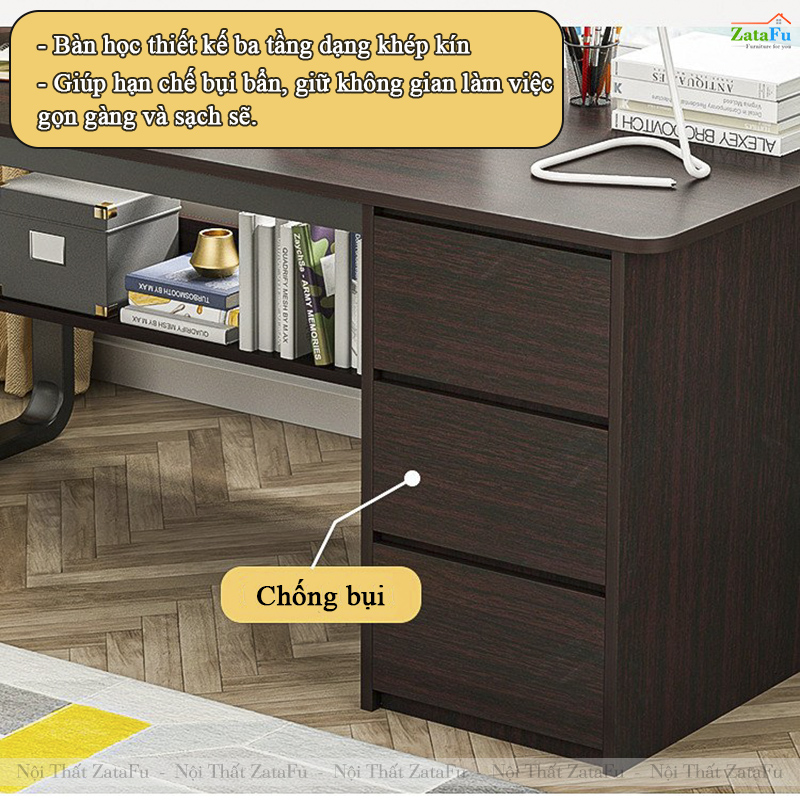 Bàn Học Bàn Làm Việc 3 Ngăn Kéo Chân Sắt Sơn Tĩnh Điện BLV-145 zatafu