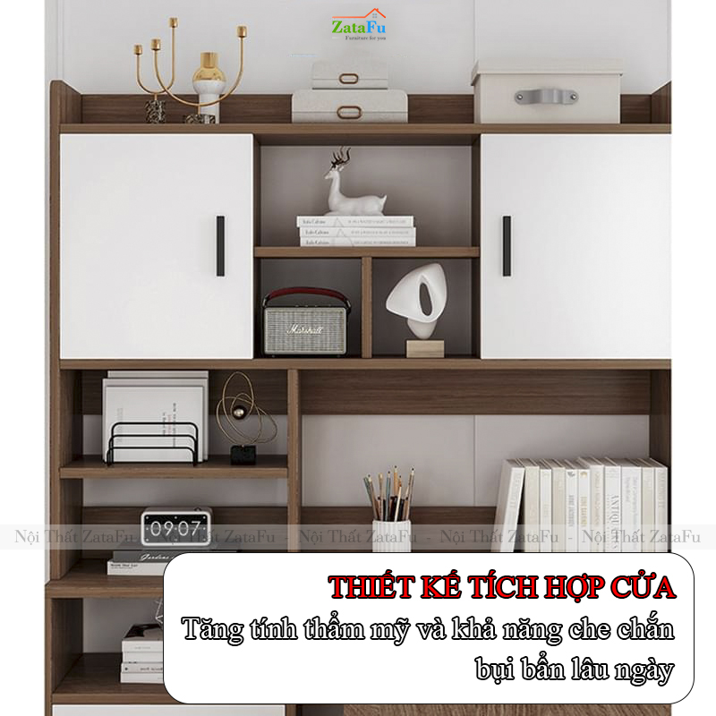 Bàn Làm Việc Chữ L Nhiều Ngăn Kết Hợp Tủ Sách Hiện Đại BLV-146 ZataFu