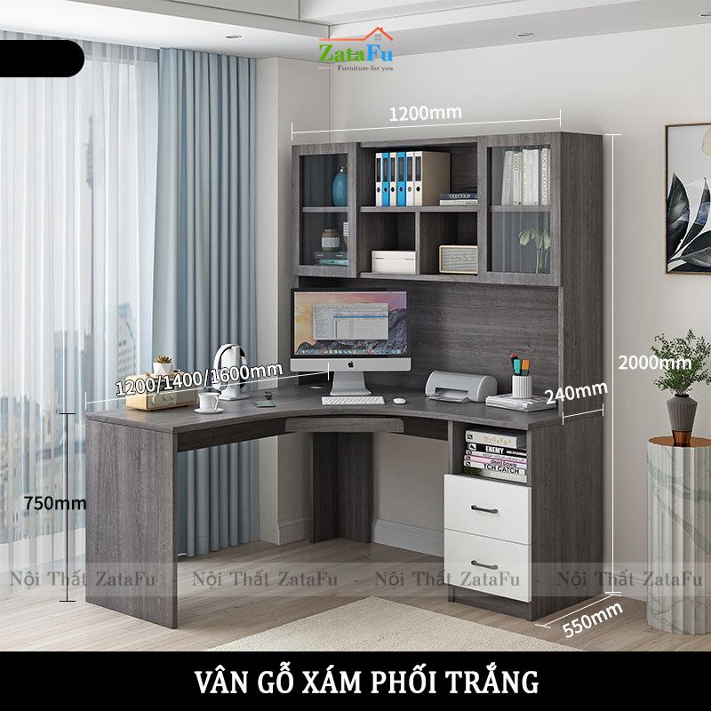 Bàn học bàn làm việc chữ L đi liền kệ sách lớn BLV-56